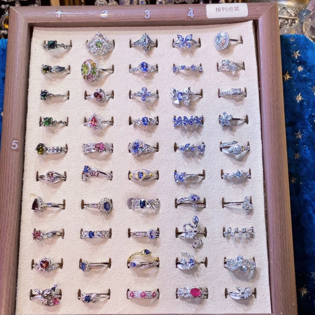 925银各种彩石戒指盘