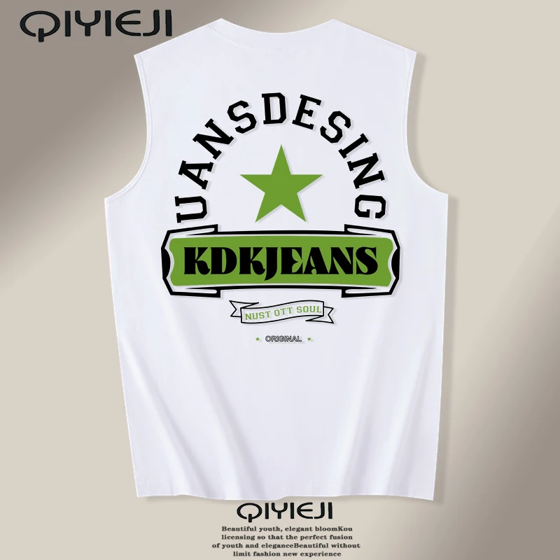 国潮纯棉无袖T恤背心夏季男士圆领宽松潮流上衣跑步运动宽松坎肩