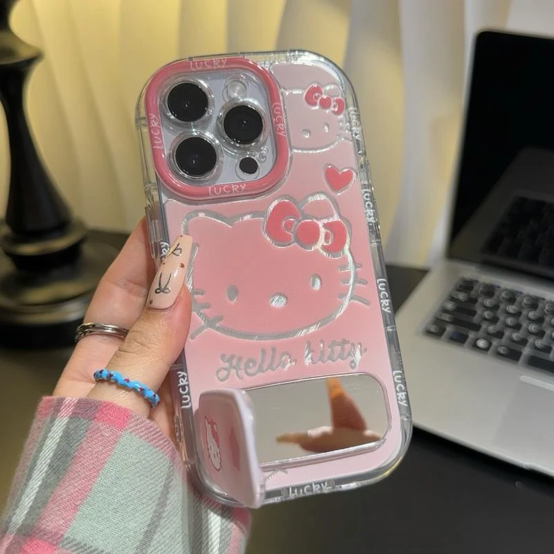 凯蒂猫镜子支架适用苹果15/16手机壳华为mate70vivo小米oppo全包