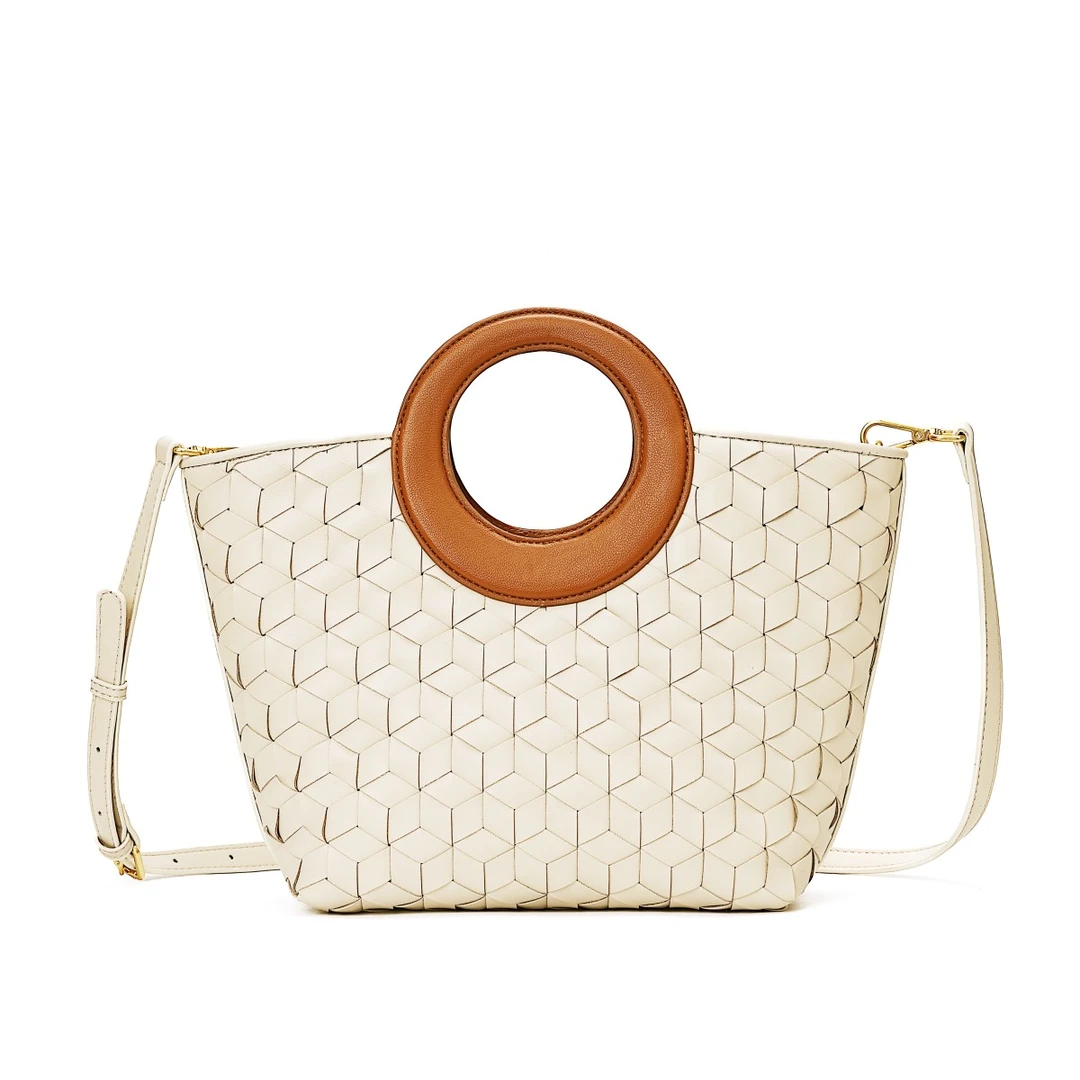 FIMKA时尚高奢米色编织高级感单肩包