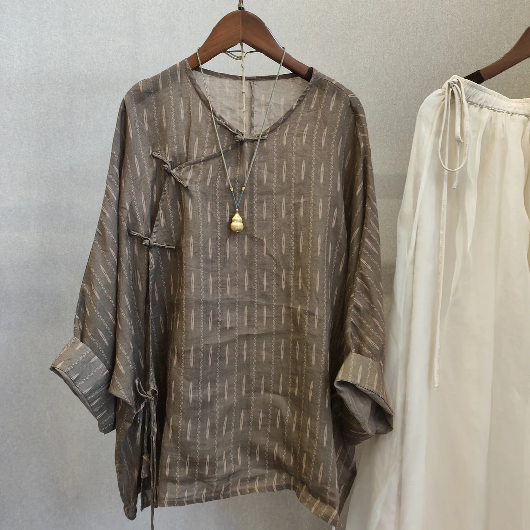 如眸品牌夏季禅意苎麻印花小衫ZQ53040