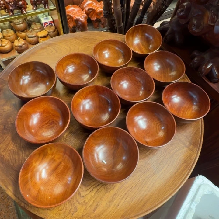 漠***雨大果紫檀（缅甸花梨）花梨木碗12个
