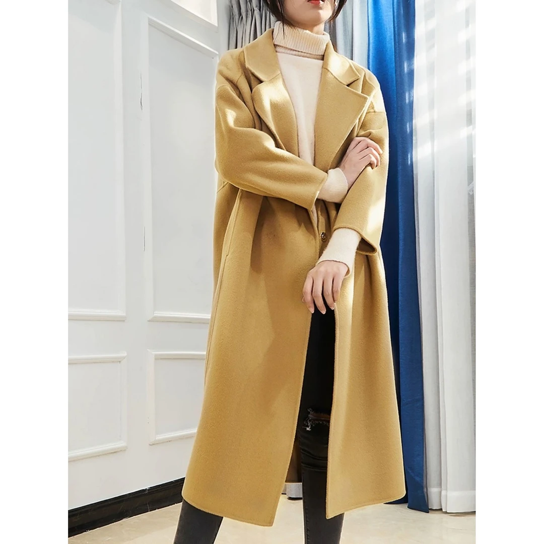 【柒柒专属】2024网红秋冬显瘦长款毛呢双面羊毛大衣8808
