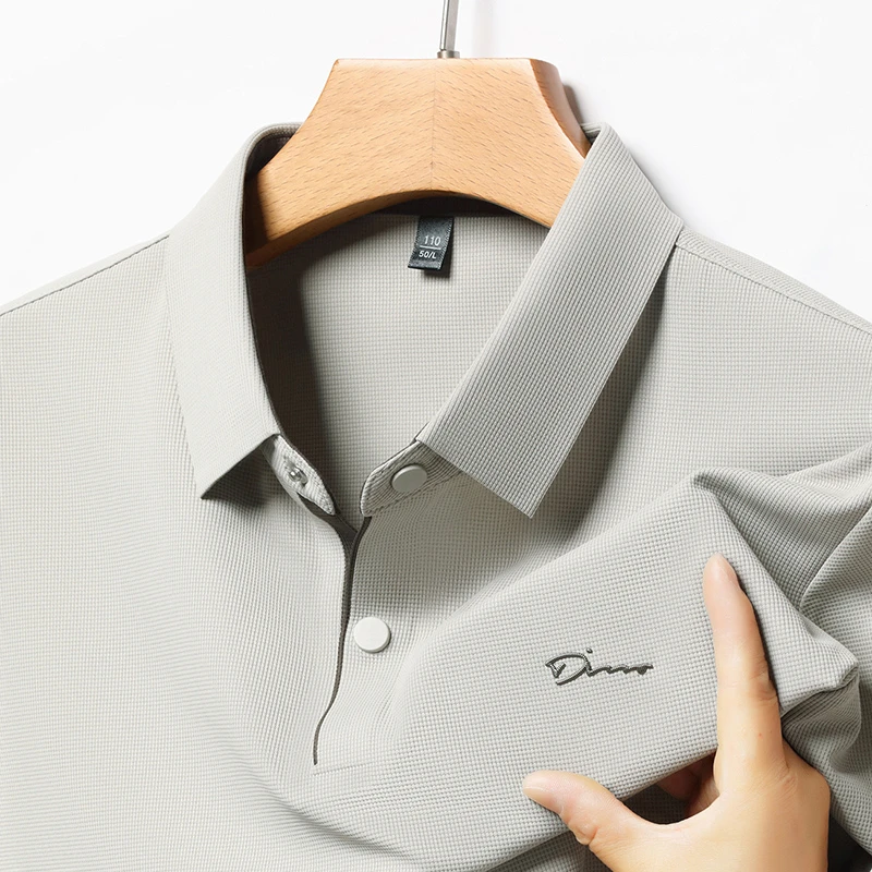 夏季新款无痕短袖中青年时尚百搭速干抗皱浅蓝POLO衫男短袖