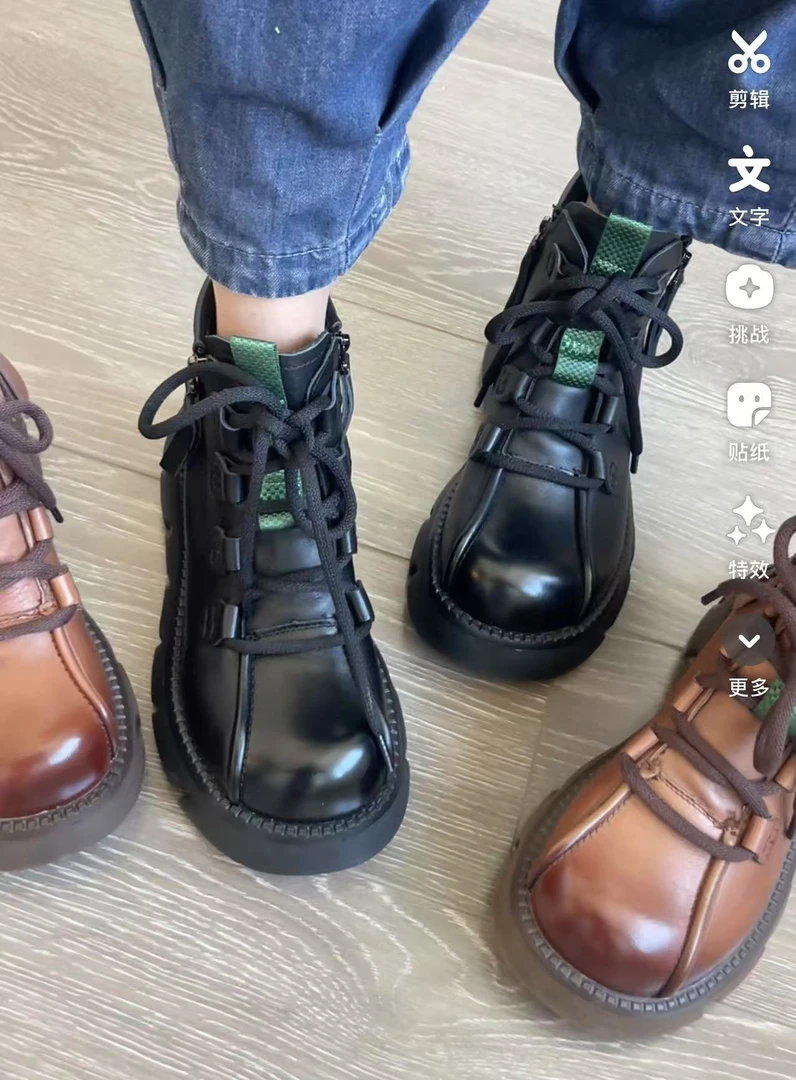 真皮牛皮复古擦色短筒马丁靴子女2025春季休闲百搭潮鞋