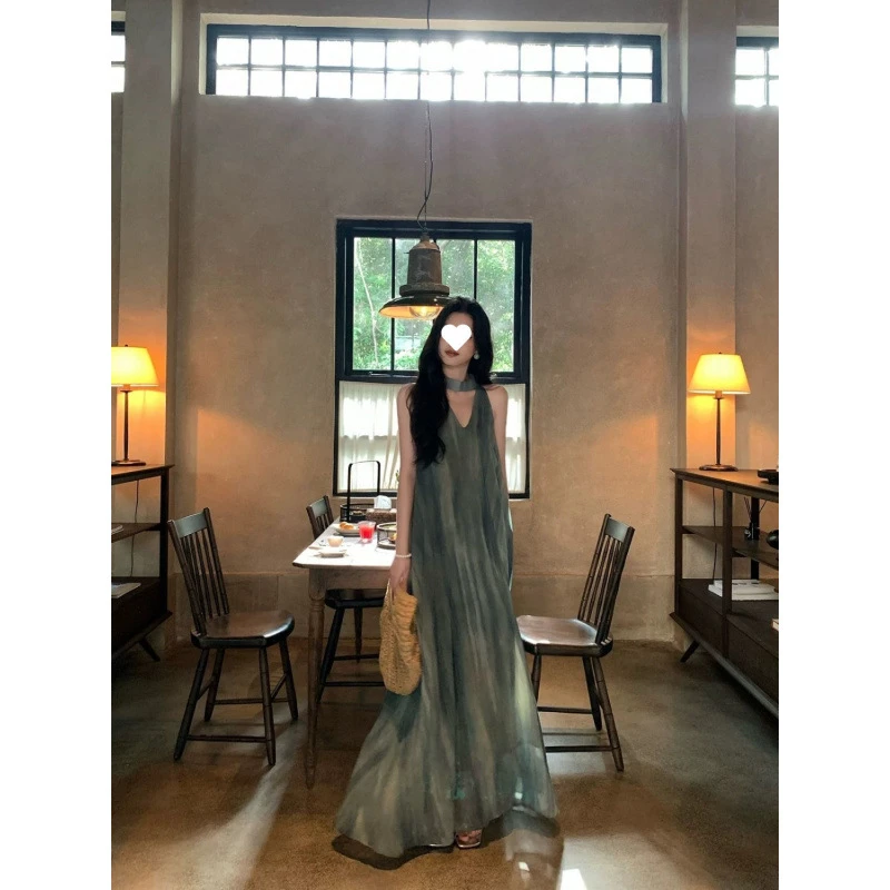 【悉尼海岸】度假风无袖挂脖连衣裙女夏季超好看绝美气质显瘦长裙子