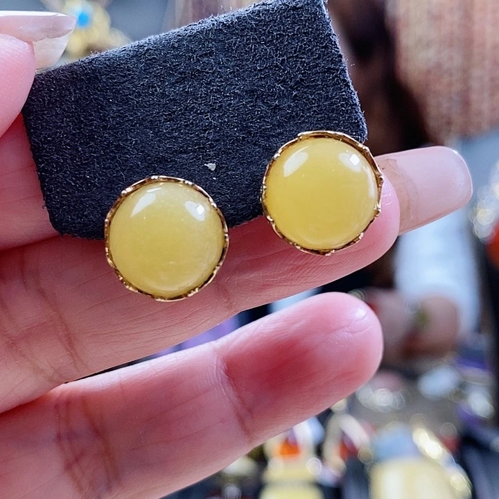 琥珀银S925镶嵌耳饰耳环