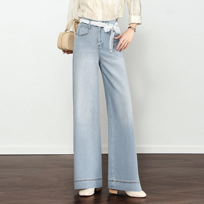 马克华菲女装显瘦蕾丝腰带喇叭复古牛仔裤阔腿裤 F51022A515 ZZ