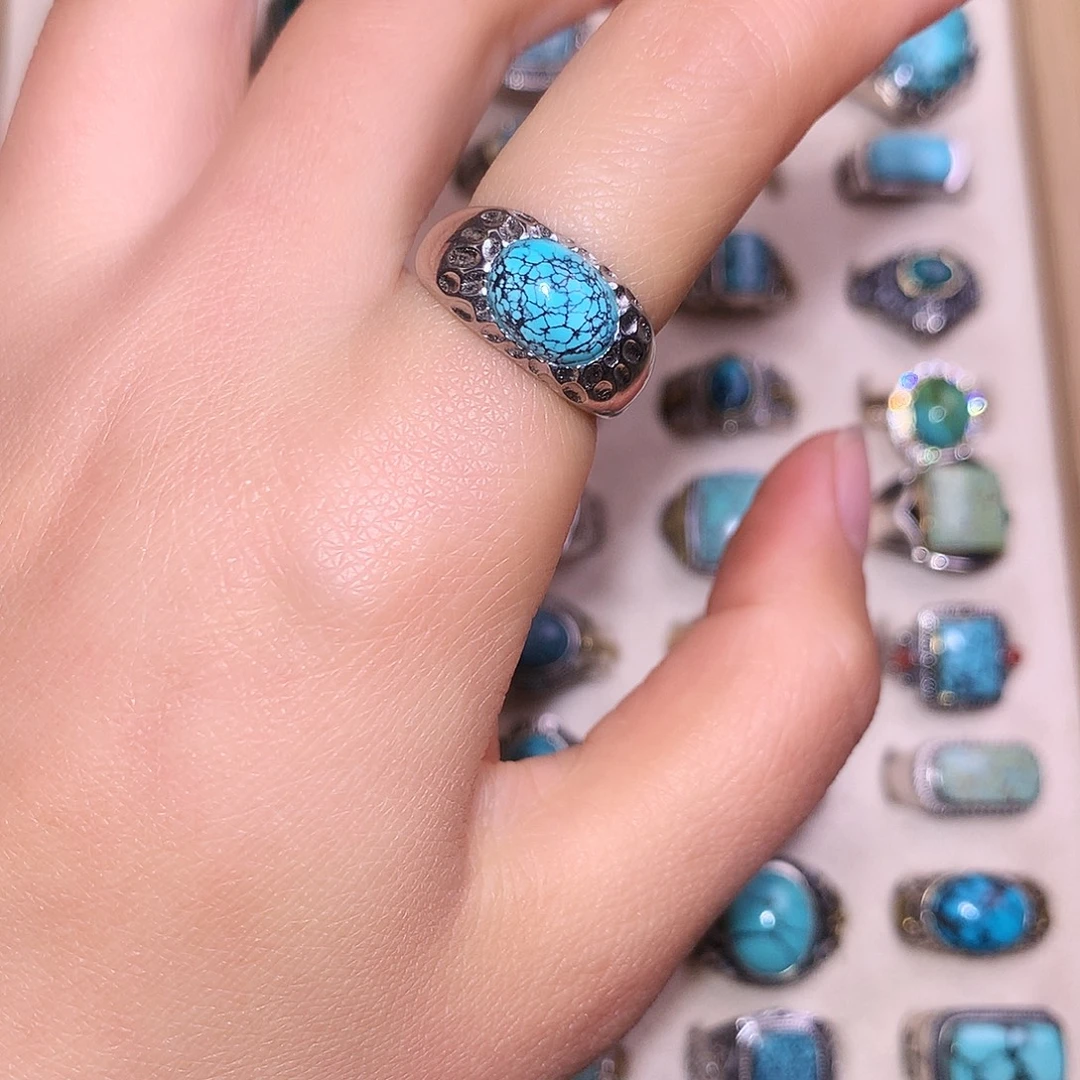 绿松石银S925镶嵌戒指