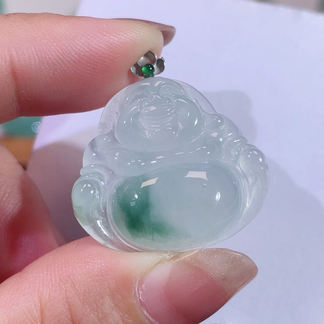 翡翠18K金镶嵌颈饰佛公