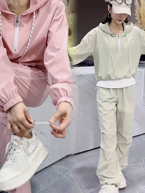 时尚套装套装减龄韩版时尚小个子防晒速干卫衣洋气法式休闲风