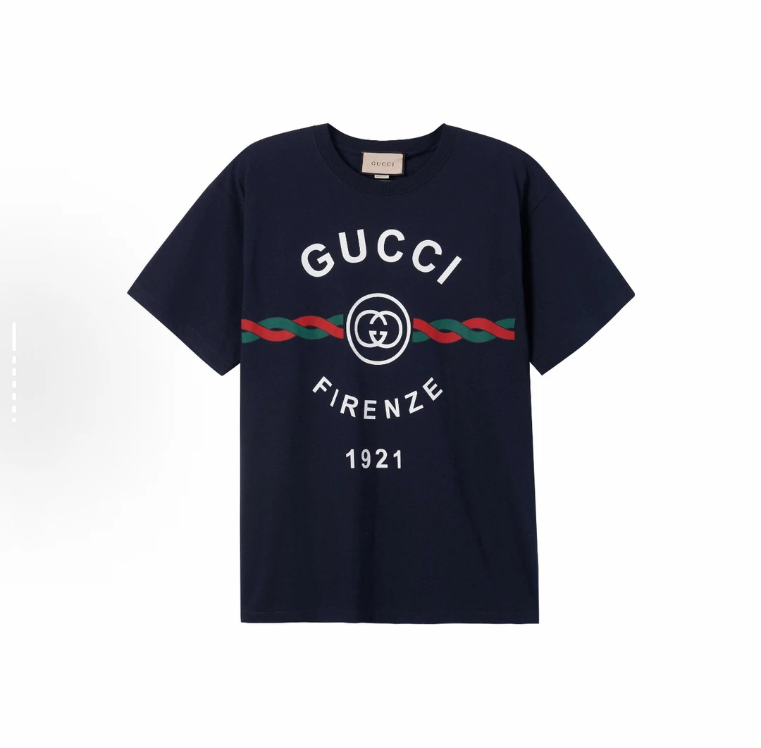 全新未使用 GUCCI/古驰 藏青色 字母logo圆领短袖 T佛罗伦萨印字