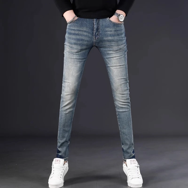 臣吾高端牛仔裤男2025春夏季新款修身小脚潮牌蓝色百搭男士裤子