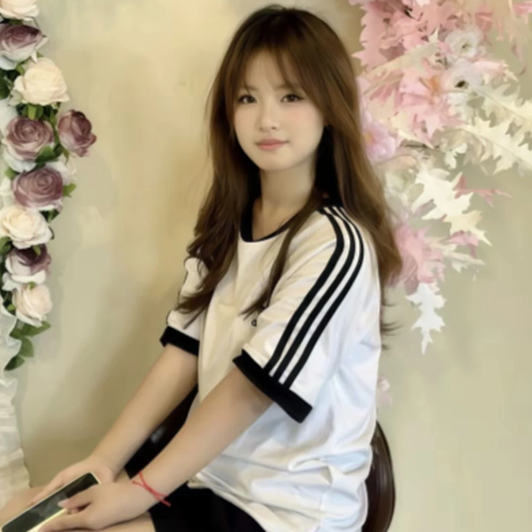 【品牌撤柜】夏季短袖男女同款情侣三条杠运动休闲圆领短袖-9387