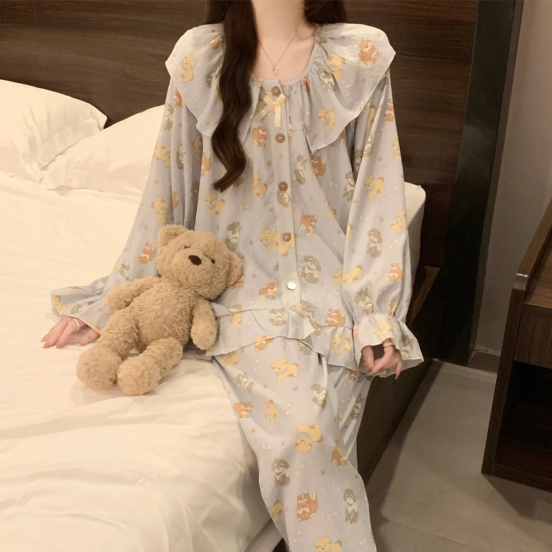 云朵棉睡衣女春秋季长袖大码2025新款公主风卡通狗套装夏天家居服