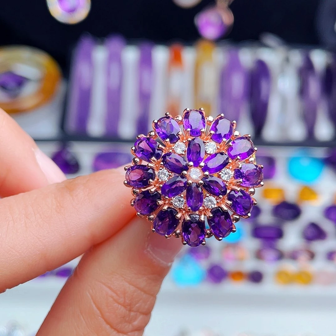 银S925镶嵌戒指紫晶天然保真