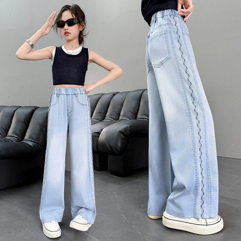 女童天丝牛仔裤夏季2025新款女大童薄款防蚊裤夏装初中生女孩裤子