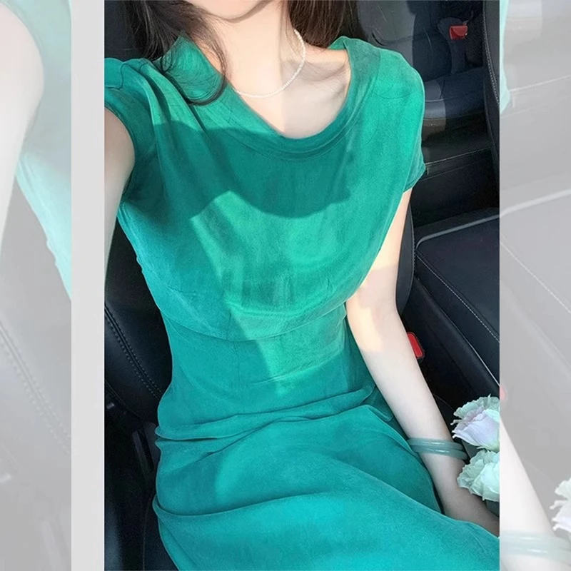 2025夏季新款法式轻奢高级感独特漂亮气质绝美小香风绿色连衣裙子