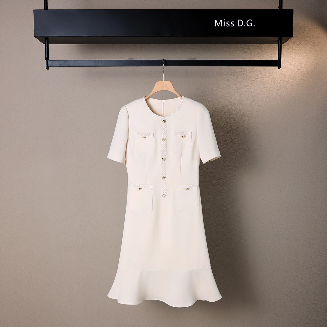 MissD.G.夏季圆领小香风短袖鱼尾裙设计感艺术气质连衣裙XH-ZB555