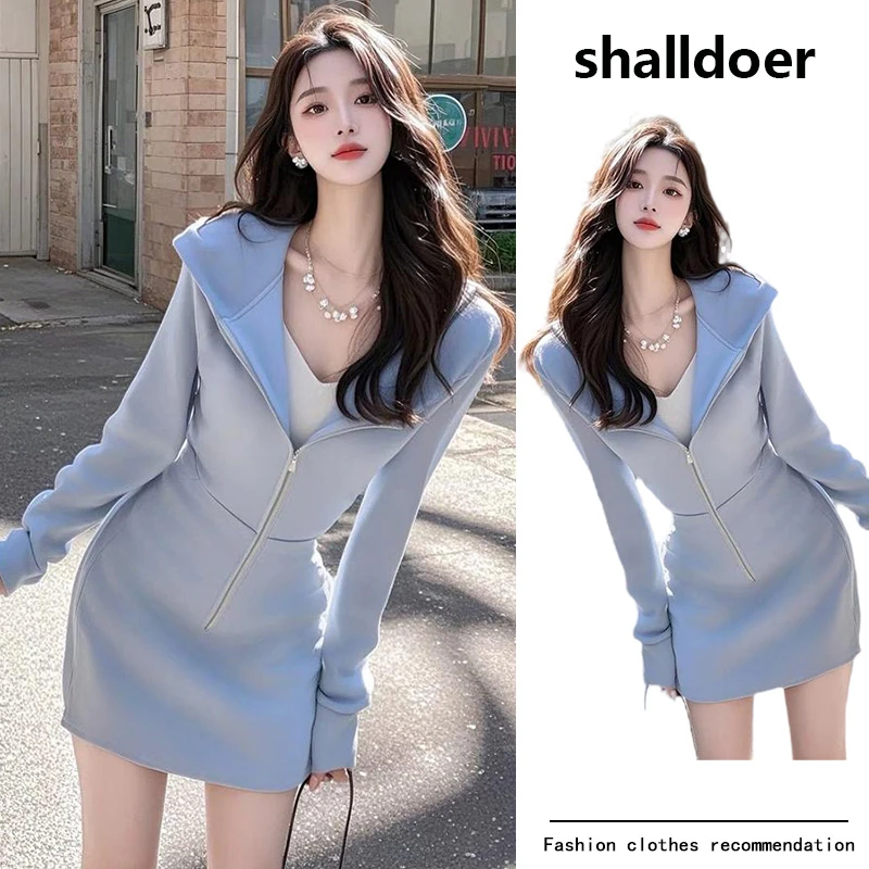 香朵儿收腰显瘦连帽中长裙2025春秋季新款网红洋气炸街女装连衣裙