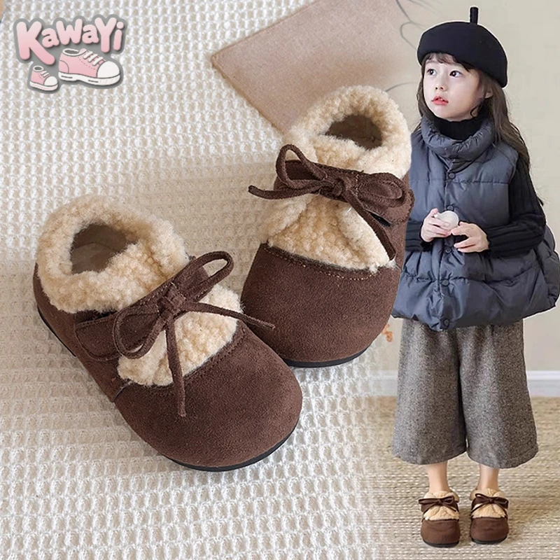 卡哇伊韩版加绒女童棉鞋女童加厚毛毛鞋2025冬季款软底防滑勃肯鞋