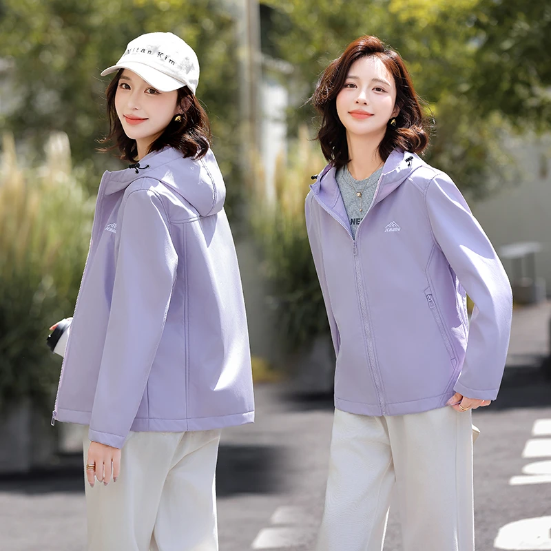 2025新款外套女秋季外套加绒厚款女士冲锋衣短款夹克外套连帽