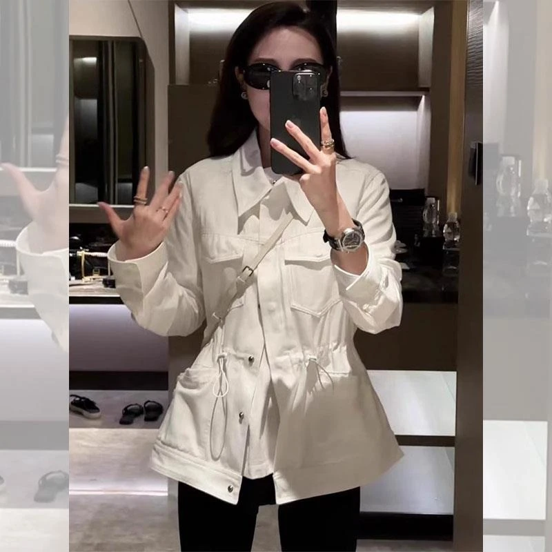 2025春秋季新款女士高级感时尚休闲工装外套洋气收腰百搭翻领上衣