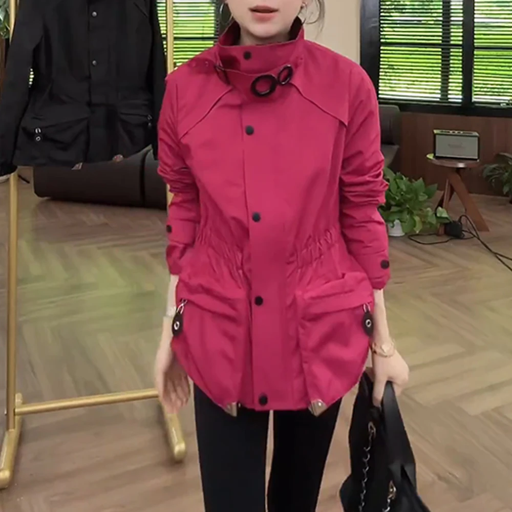 法式秋冬季新款时尚气质休闲高级感纯色立领长袖外套女款百搭