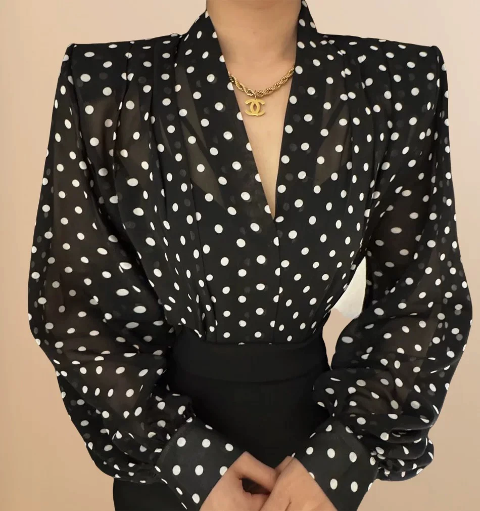 【月亮姐专属】2025春季新款波点长袖雪纺衬衫女复古港风衣气质显瘦