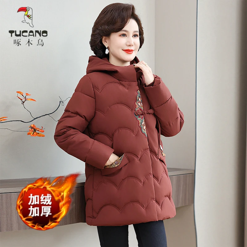 啄木鸟2025冬装新款中老年棉服加厚棉袄妈妈棉衣外套新中式棉服