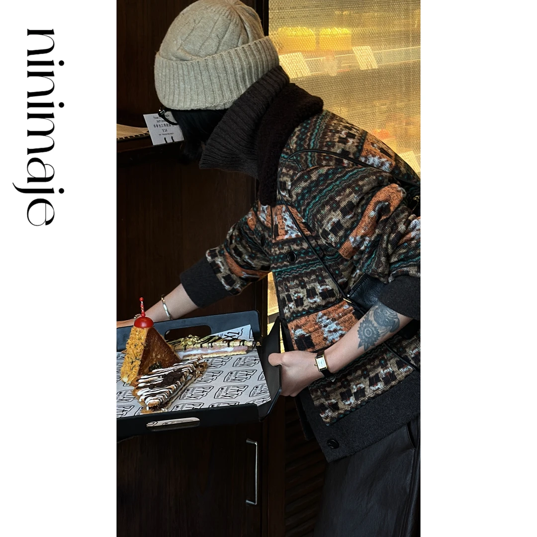 NanBeiBei 秋冬新款复古重工彩色几何图案费尔岛外套 7298