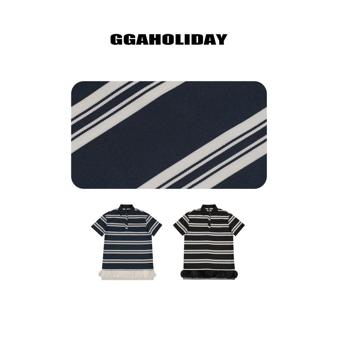 设计师原创新款时尚简约百搭宽松显瘦经典条纹短袖连衣裙152330