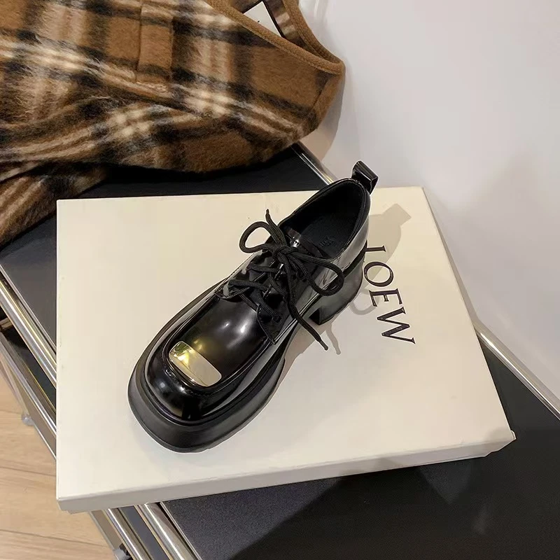 H0111/35【新疆包邮】春秋季新款系带乐福百搭厚底英伦风黑色学院风