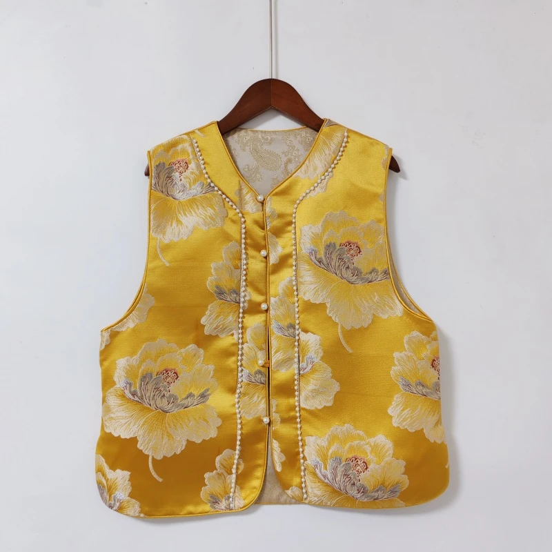 【洛阳牡丹】国风马甲女时尚洋气百搭圆领新中式宽松显瘦织花马夹女