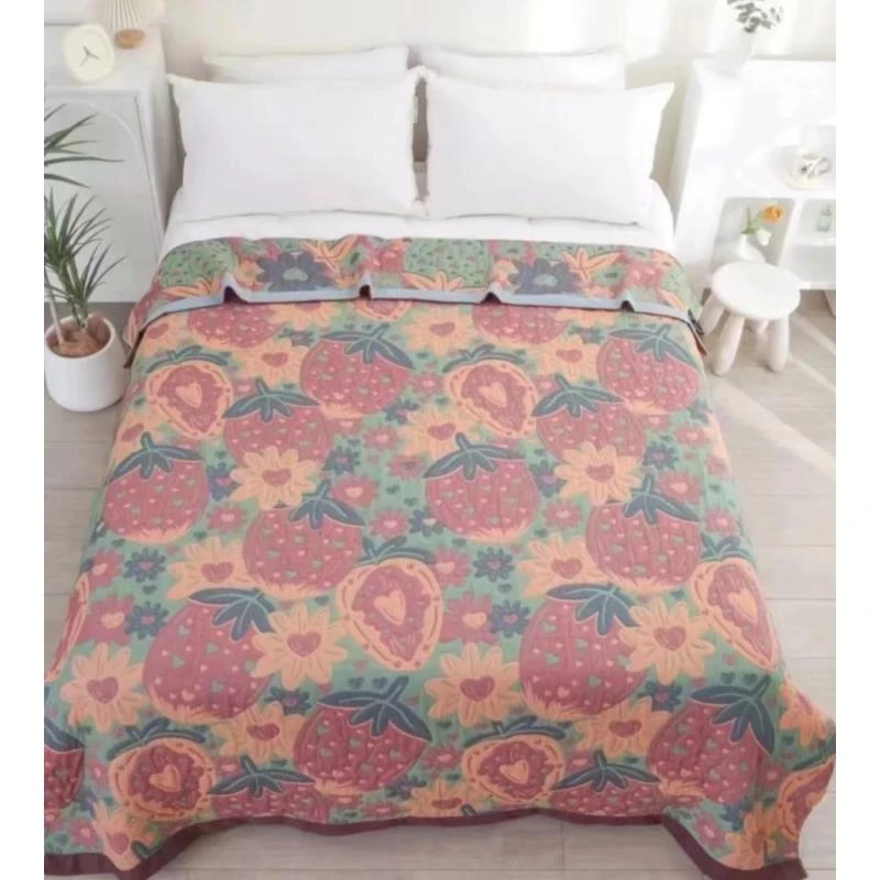【盖毯】四季通用多层纱布180*220cm 草莓甜心