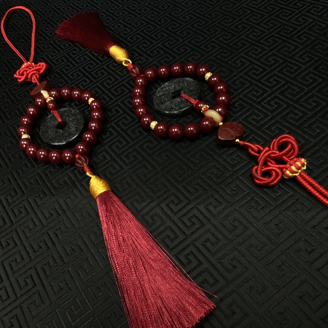 翡翠乌鸡|红红火火朱砂翡翠山鬼花钱车挂/吊坠，多样性发货1件