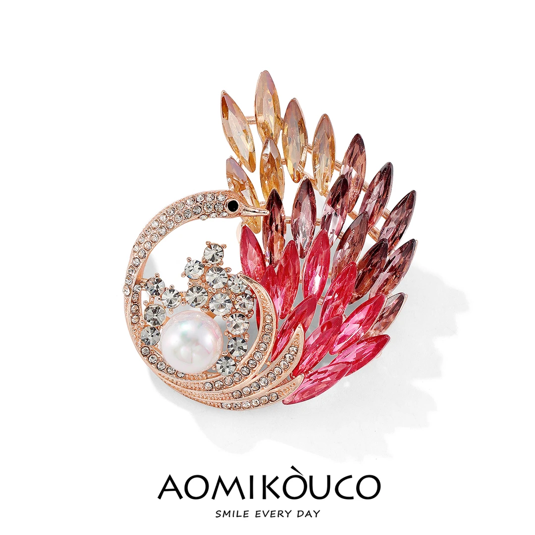 合金胸针 珍珠天鹅胸针女奢华微镶水晶别针时尚高级感配饰胸花628