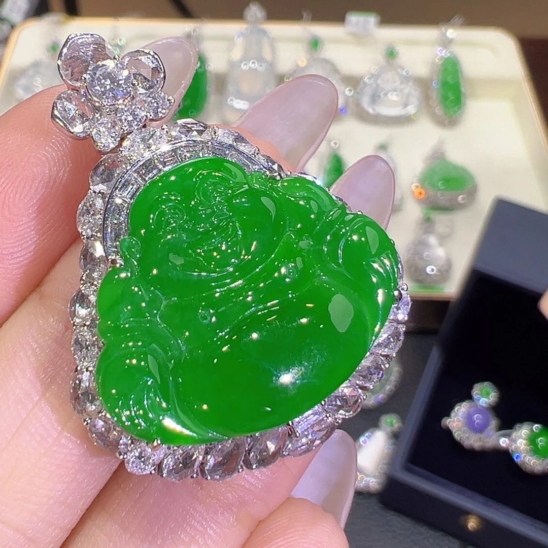 翡翠18K金镶嵌吊坠(不含链)翡翠