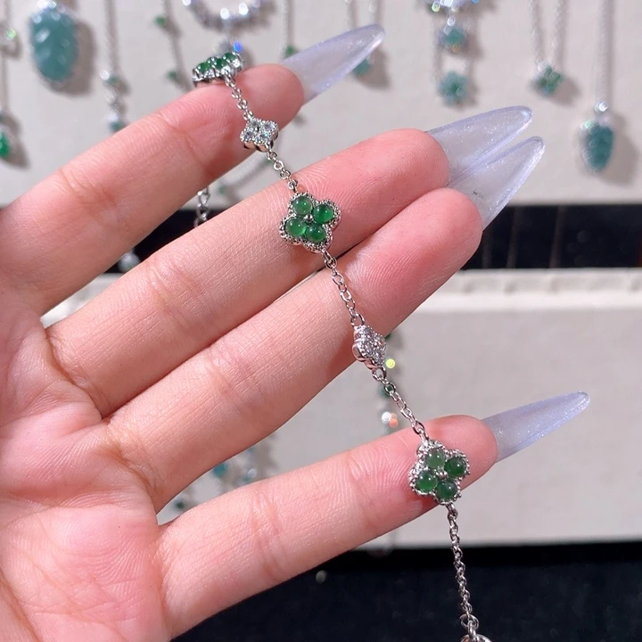 银S925镶嵌手链翡翠378绿