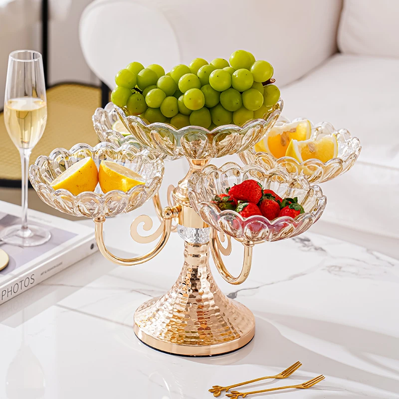（无盖款）轻奢水晶玻璃水果盘带盖茶几欧式家用多层干果盘