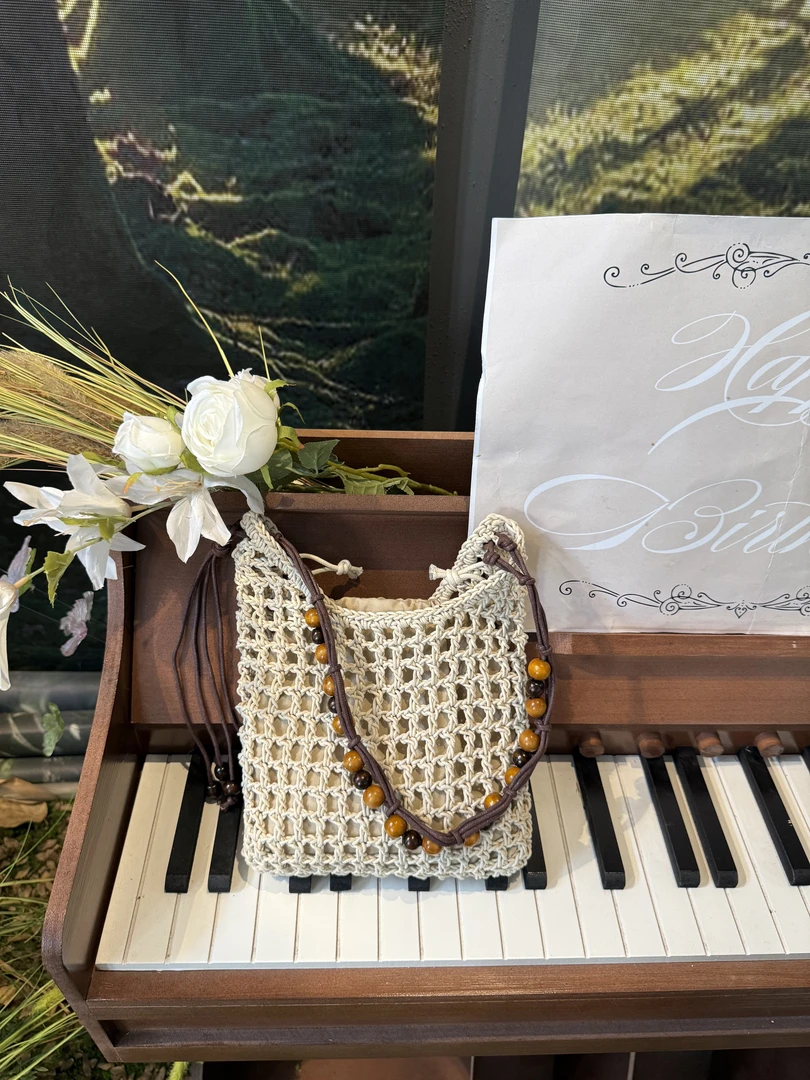 【慕懿时袋】轻奢高级感女时尚复古木珠流苏百搭斜挎编织包9239