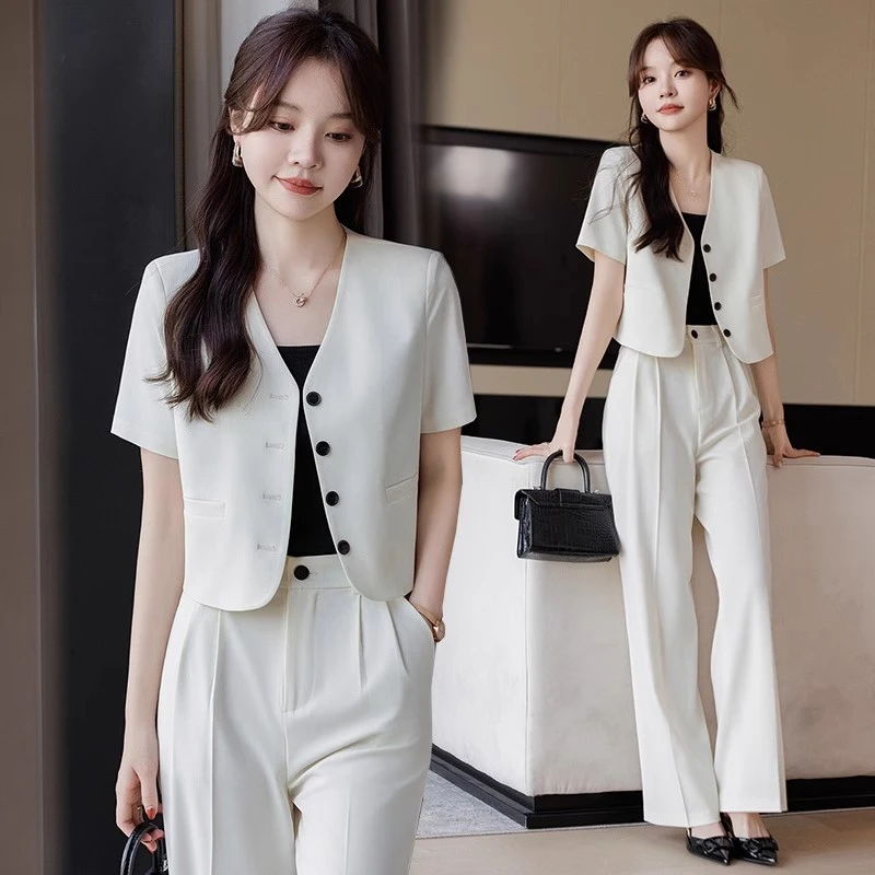 西装女士2025夏季新款时尚气质修身短袖职业西服正装薄款休闲外套