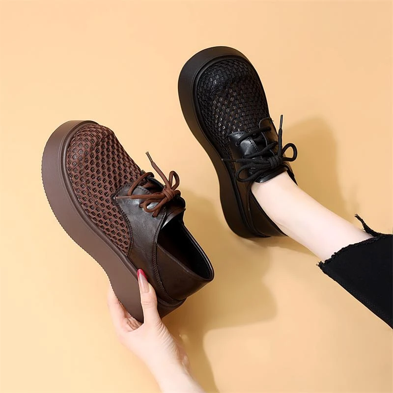 厚底两穿乐福鞋女2025新款夏季网纱透气软底工作显脚小皮鞋大码41