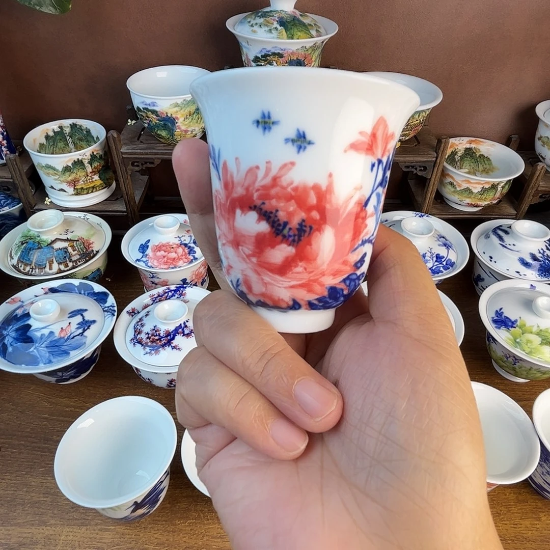 忠意堂釉下彩红牡丹
