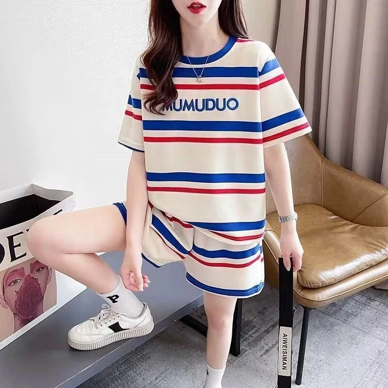 运动服套装女新款潮牌2024夏洋气时尚字母条纹千金清冷感贵系衣服