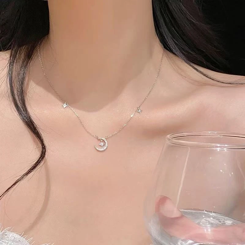 坠链均925银 s925纯银小众星月项链女款不掉色轻奢送女友闺蜜礼物