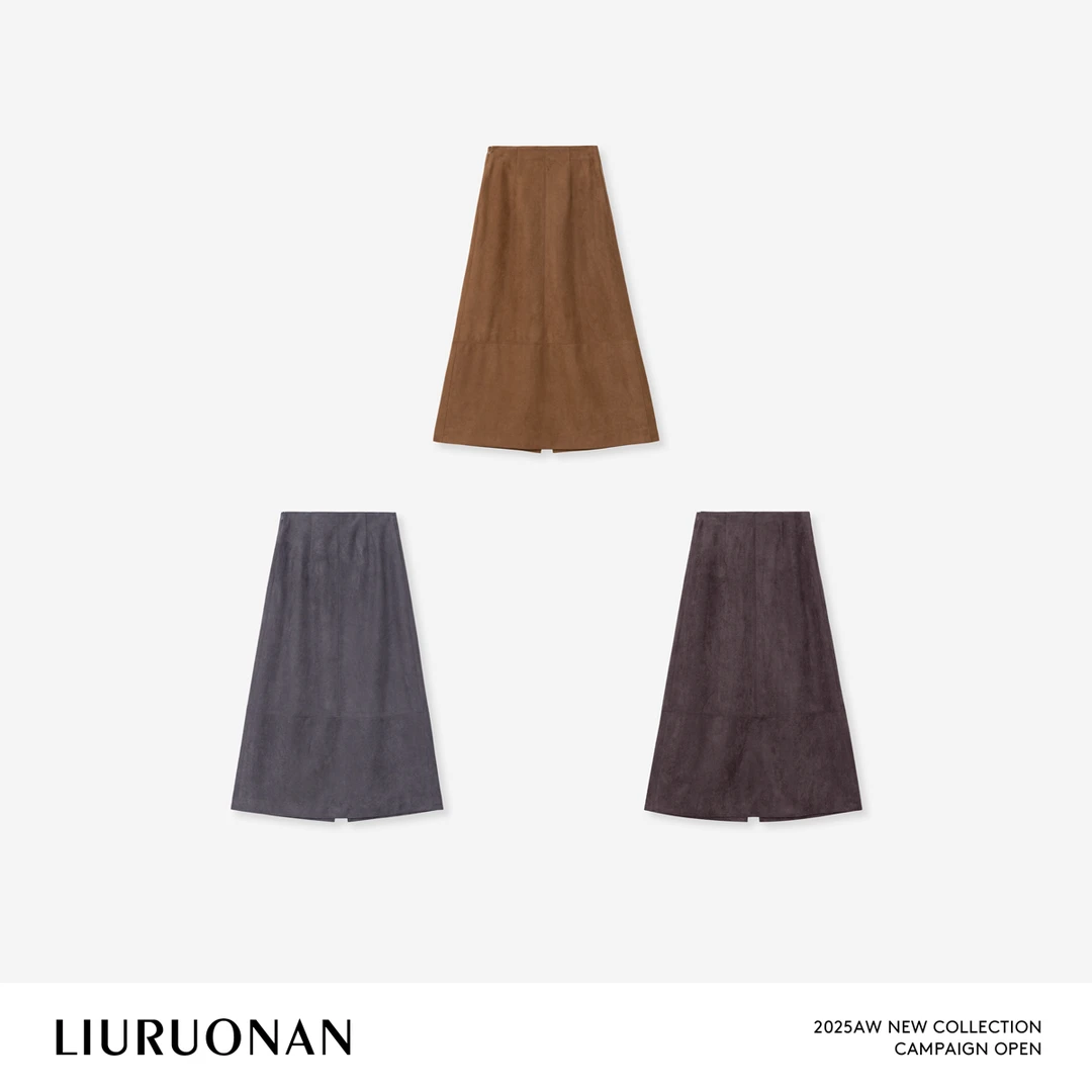 LIURUONAN 25FL【锈迹皮半裙】纯色气质复古半身裙秋季高腰显瘦长裙