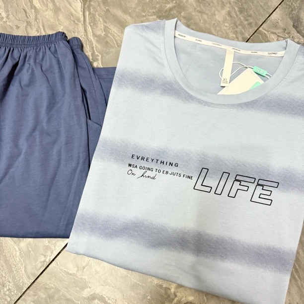 142-夏季新款男士扎染条纹短袖短裤套装