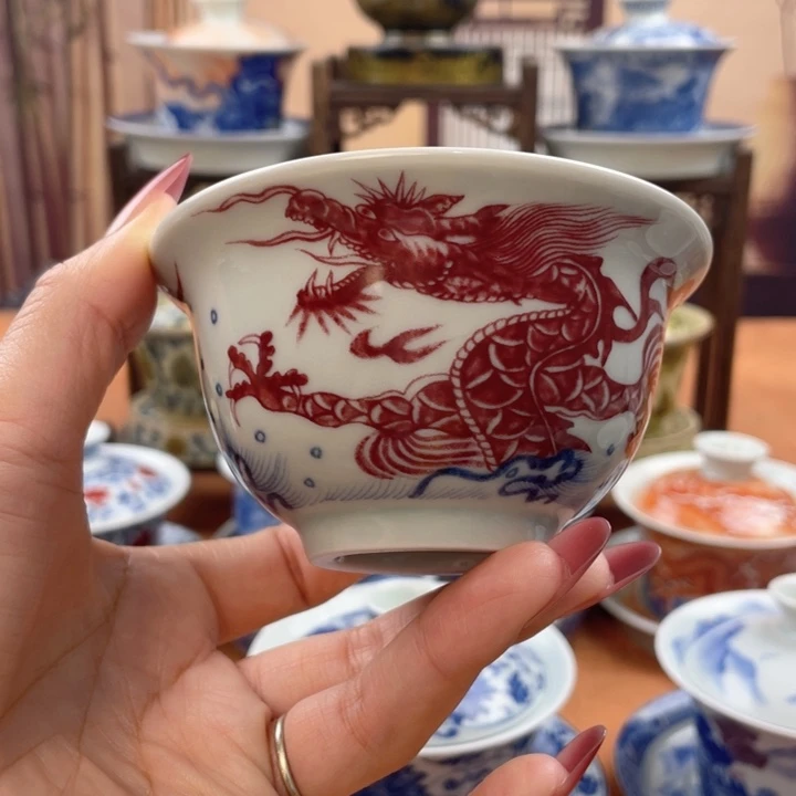 陶摆件鱼化龙压手杯