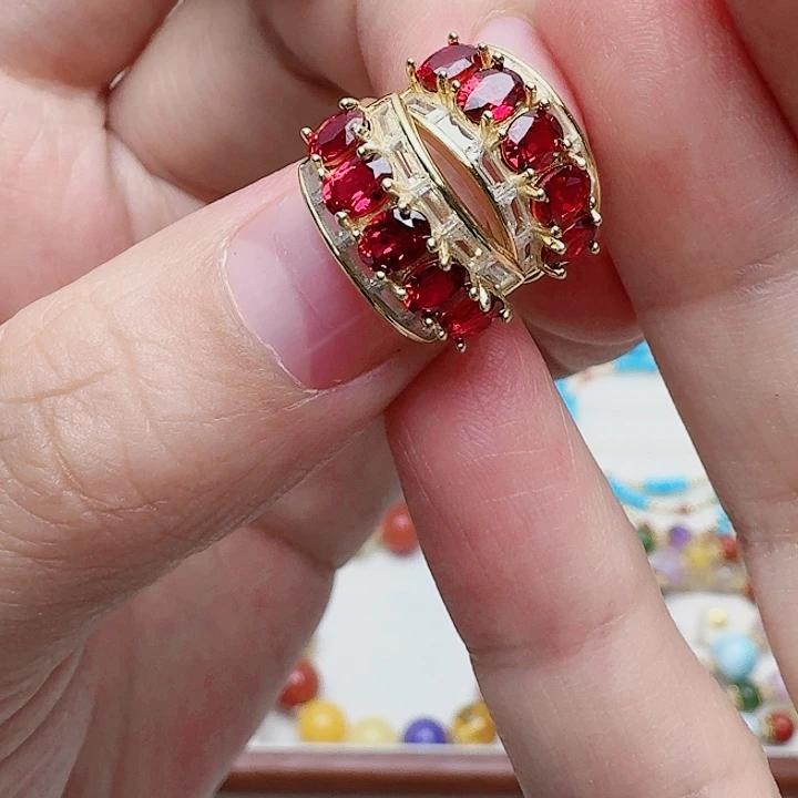 蓝宝石耳饰银S925镶嵌耳钉